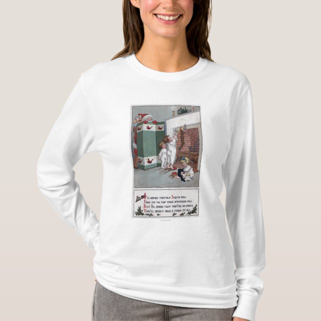 T-shirt Père Noël observant par derrière l'écran (Devant)