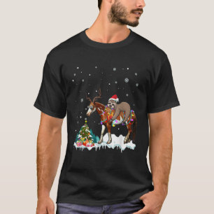T-shirt Père Noël paresseux chevauchant un renne de Noël a