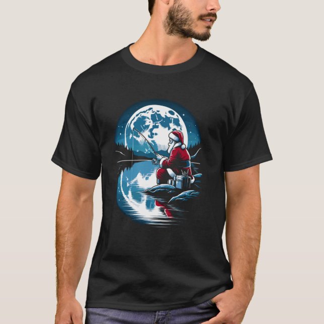 T-shirt Père Noël Pêche Noël Noël Noël Pêcheur Fisher Pois (Devant)