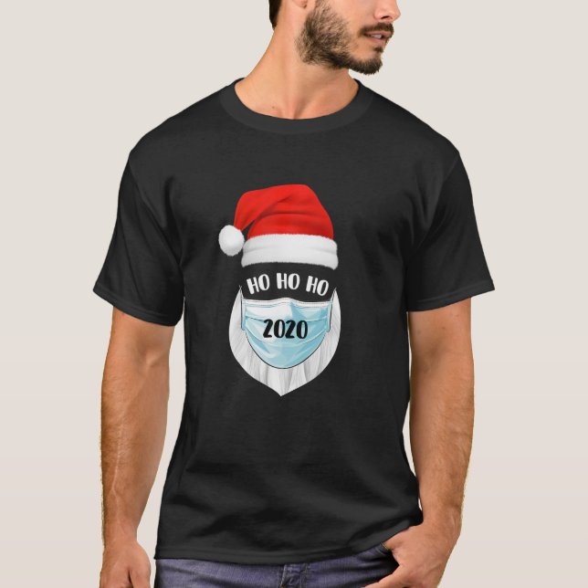 T-shirt Père Noël Portant un Masque Drôle Quarantine Noël  (Devant)
