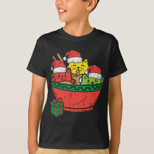 T-shirt Père Noël Ramen Chats Anime Christmas Pajamas