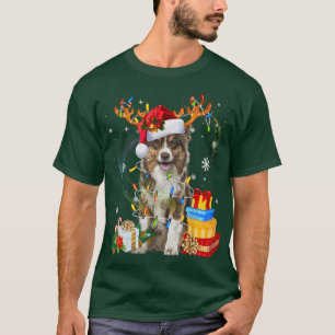 T-shirt Père Noël Reindeer Australian Shepherd Feu de Noël