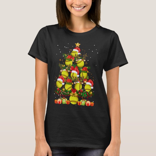 T-shirt Père Noël Reindeer Elf Softball Noël Arbre Noël (Devant)