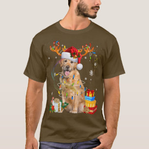 T-shirt Père Noël Reindeer Golden Retriever Christmas Ligh