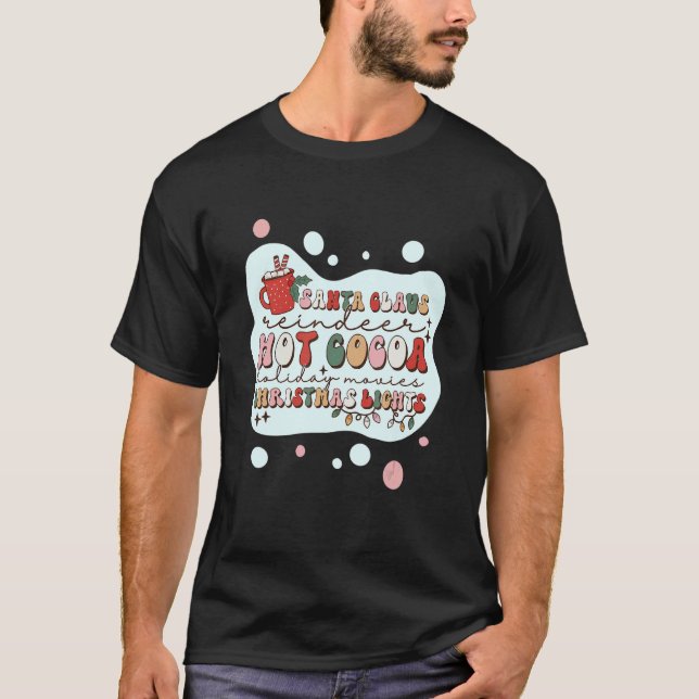 T-shirt Père Noël Renne Hot Cocoa et Lumière de Noël (Devant)