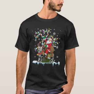 T-shirt Père Noël Riding American Shorthair Xmas Tree Père