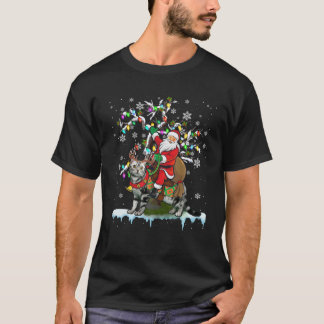 T-shirt Père Noël Riding American Shorthair Xmas Tree Père