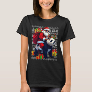 T-shirt Père Noël Riding Panda illuminations de Noël laid 