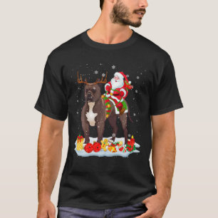 T-shirt Père Noël Riding Reindeer Pit Bull Xmas Père Noël 