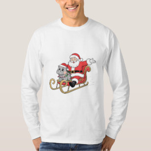 T-shirt Père Noël Riding Sleigh avec Moo Deng Baby Hippo