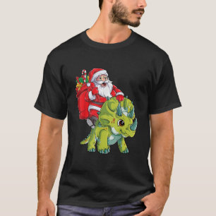 T-shirt père Noël Riding Triceratops Dinosaur Christmas