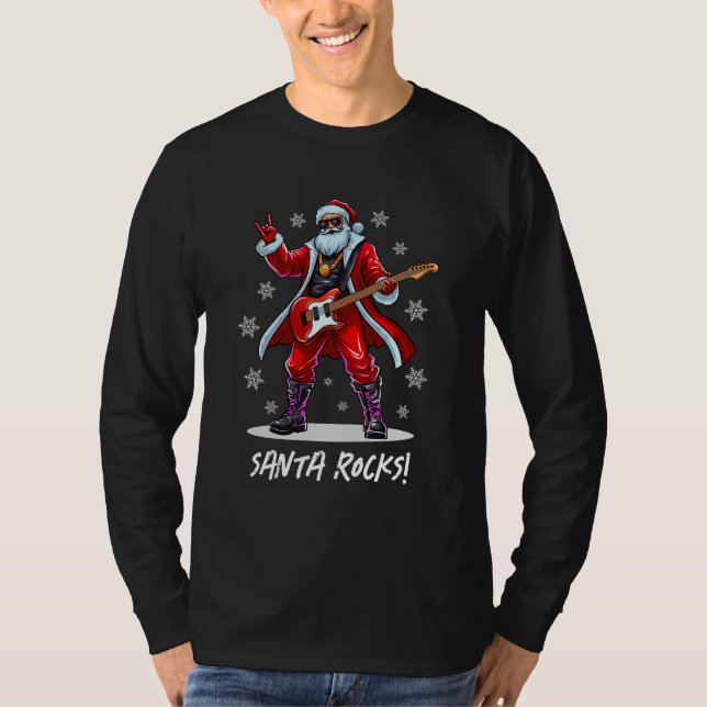 T-shirt Père Noël Rocks ! Funny Père Noël jouant de la gui (Devant)
