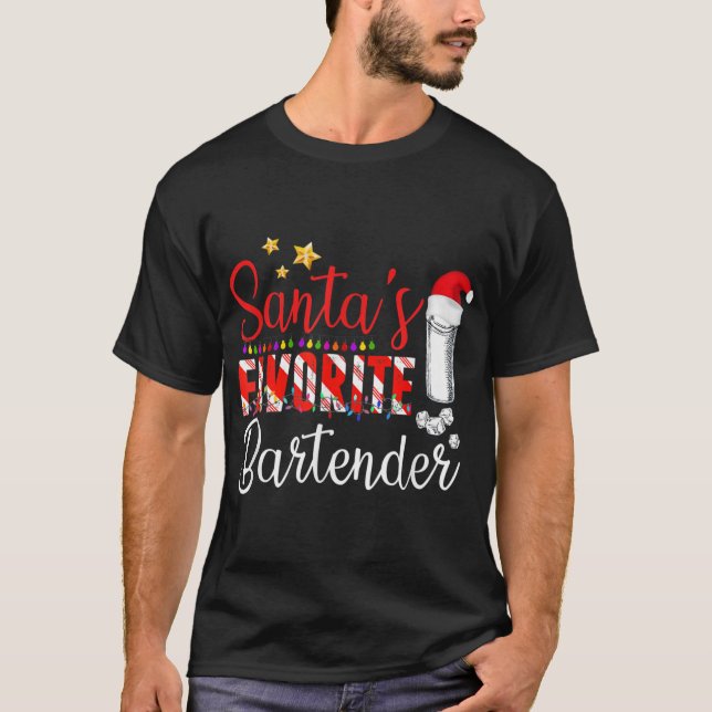 T-shirt Père Noël S Favori Bartender Père Noël Casquette d (Devant)