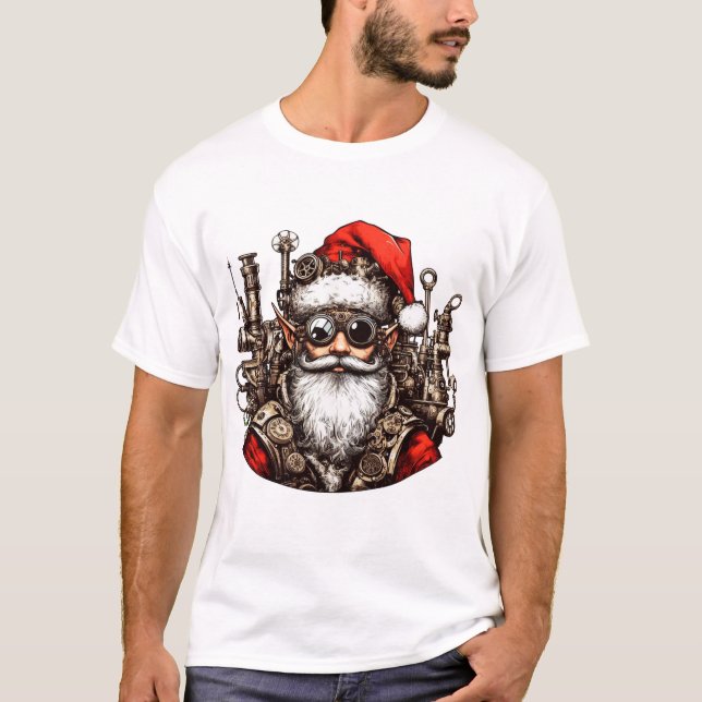 T-shirt Père Noël’s Steampunk Elf - Prêt pour l’action ! (Devant)