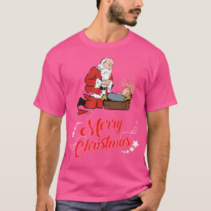 T-shirt Père Noël S'Agenouillant Et Priant Aux Pieds De Jé
