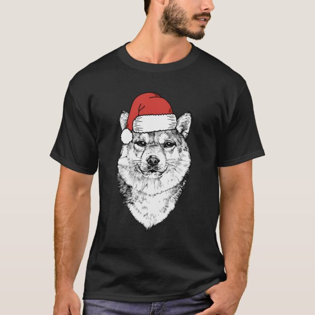 T-shirt Père Noël Shiba Inu Chien Noël laid (Devant)