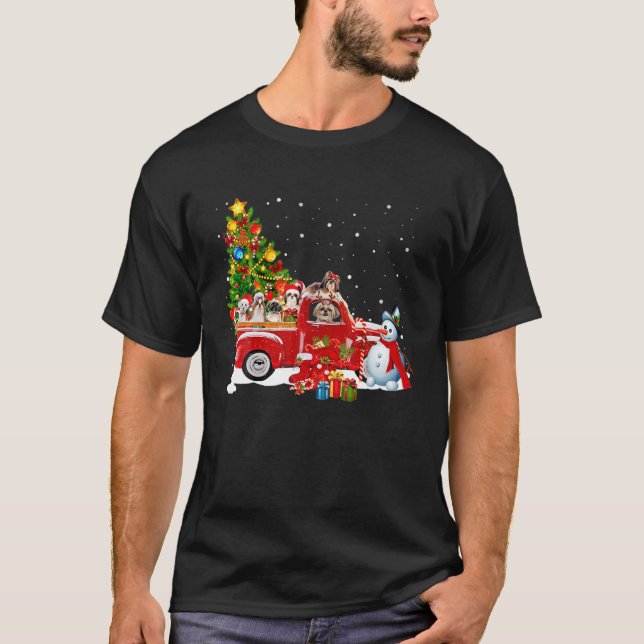 T-shirt Père Noël Shih Tzu Ride Camion Rouge Pajama de Noë (Devant)