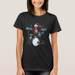 T-shirt Père Noël Skeleton Jouer Drum Drummer Percussionni