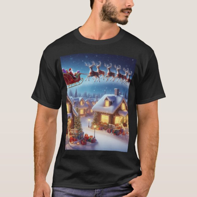 T-shirt Père Noël Sleigh Avec Renard (Devant)