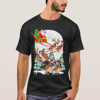T-shirt Père Noël Sleigh Reindeer Quails Noël Oiseaux Amou