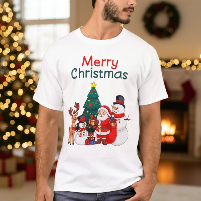 T-shirt Père Noël Snowman Et Reindeer Festin Joyeux Noël (Créateur téléchargé)