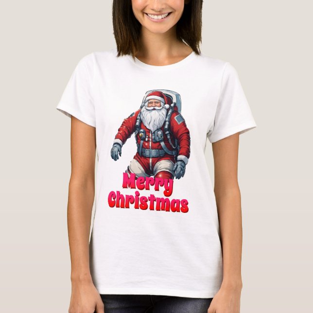 T-shirt Père Noël Space Astro Christmas Aerospace Vol (Devant)