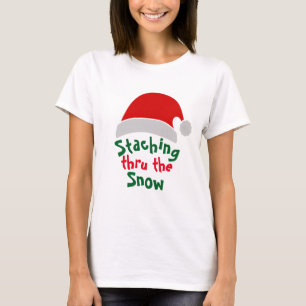 T-shirt Père Noël Staching Thru La Neige : Noël Drôle