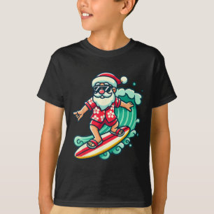 T-shirt Père Noël surfant Vacances de Noël tropicales Noël