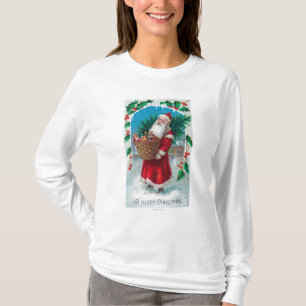 T-shirt Père Noël tenant le panier de la scène de jouets