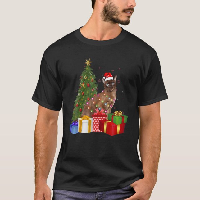 T-shirt Père Noël Tonkinese Chat Arbre de Noël Lumière Xma (Devant)