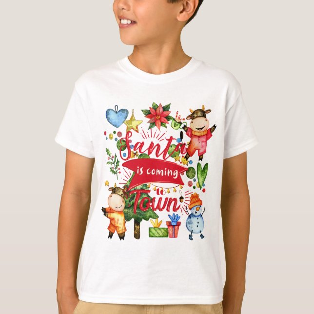 T-shirt Père Noël Vient En Ville - Jolie Fête Des Vaches (Devant)
