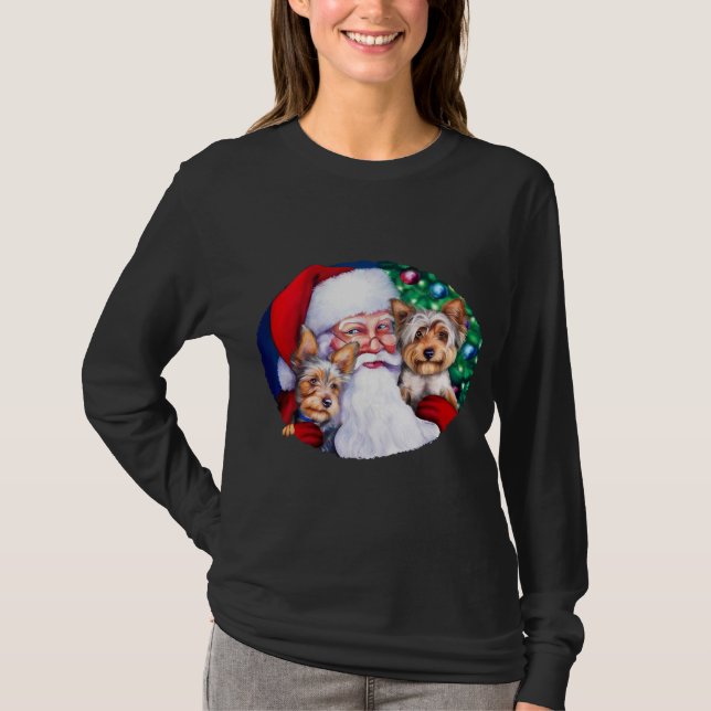 T-shirt Père Noël Yorkies à Noël (Devant)