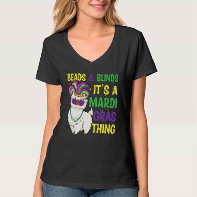 T-shirt Perles Et Masque Mardi Gras Llama Alpaca Pour Homm (Devant)