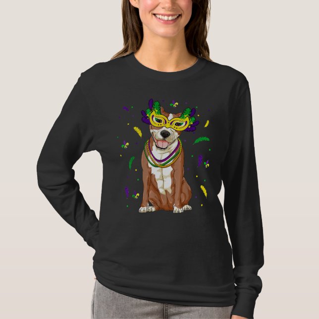T-shirt Perles Masque Pitbull Mardi Gras Pit Bull Chien Ma (Devant)