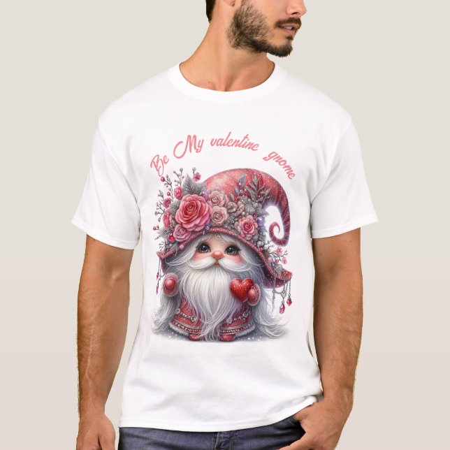 T-shirt Perles rouges argent moderne valentine gnome (Devant)