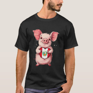 T-shirt Pérou Drapeau Coeur de porc mignon Fierté péruvien