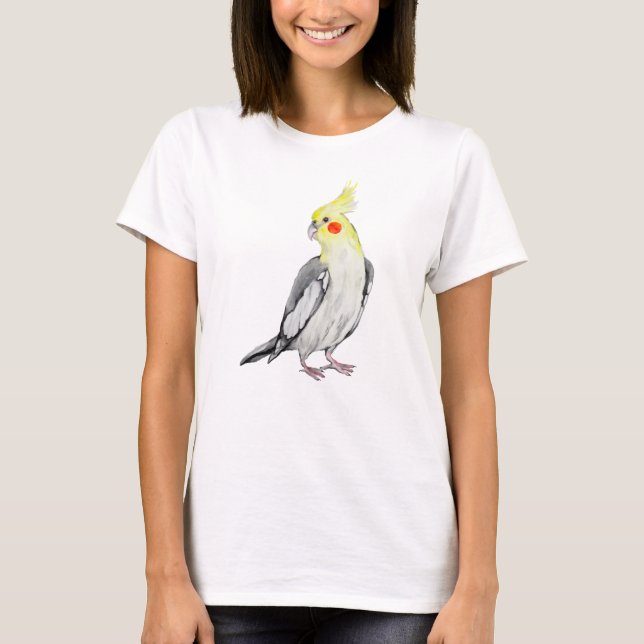 T-shirt Perroquet aquarelle joli cockatiel.  (Devant)