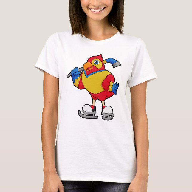 T-shirt Perroquet au hockey sur glace avec bâton de hockey (Devant)