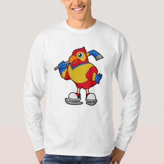 T-shirt Perroquet au hockey sur glace avec bâton de hockey (Devant)