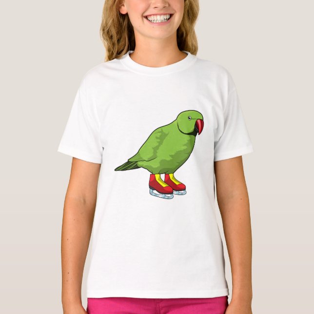 T-shirt Perroquet au patinage sur glace avec patins sur gl (Devant)