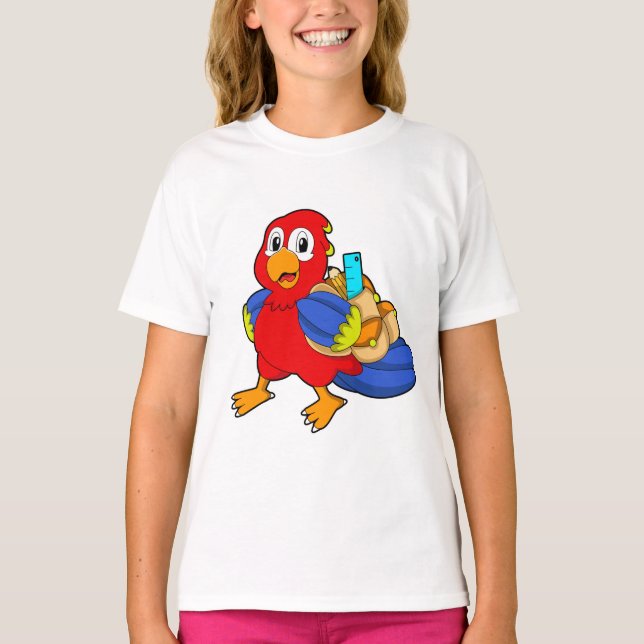 T-shirt Perroquet comme étudiant avec sac à dos (Devant)