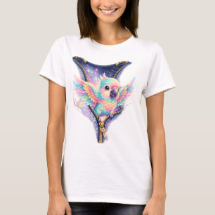 T-shirt Perroquet Cosmique Mignon qui se Montre par une Fe