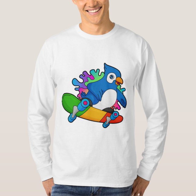 T-shirt Perroquet en tant que skate avec skateboard (Devant)