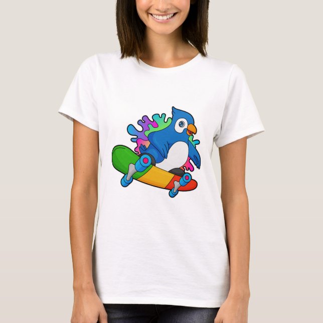 T-shirt Perroquet en tant que skate avec skateboard (Devant)
