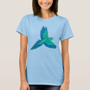 T-shirt Perroquet en vol, Aqua et Bleu Cobalt