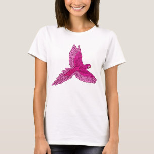 T-shirt Perroquet en vol, Fuchsia et rose glace