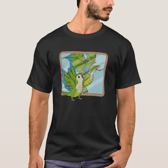 T-shirt Perroquet et dragon Réflexion I Green Monk Parakee (Devant)