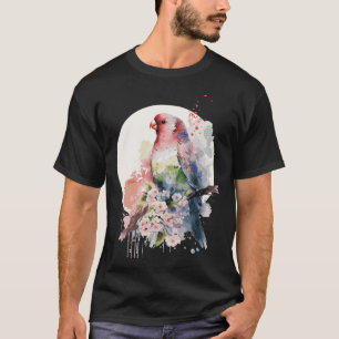 T-shirt Perruche aquarelle fleur de cerisier japonaise