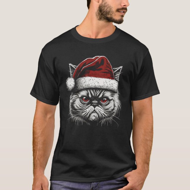 T-shirt Persian Cat with Santa Hat (Devant)