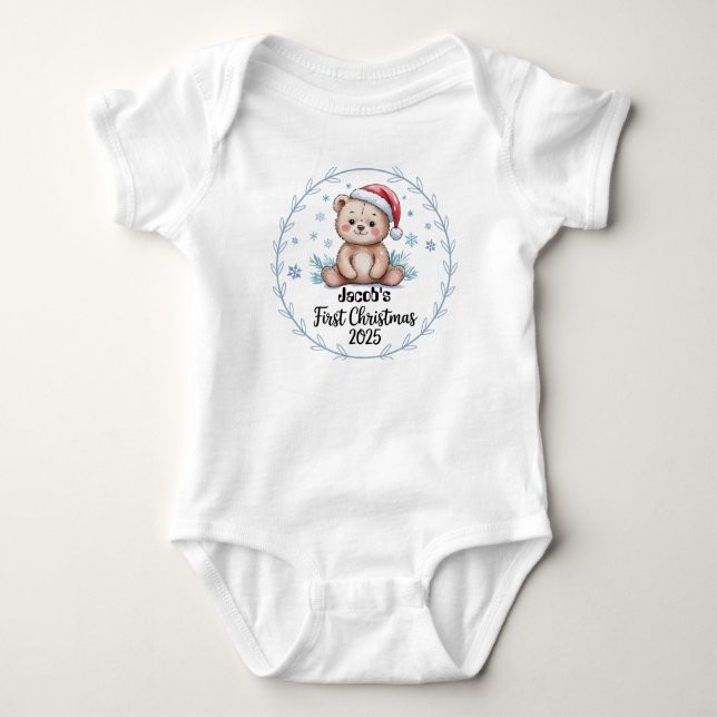 T - Shirt-Personalisiert Baby's First Xmas 2025-Bo Baby Strampler (Vorderseite)